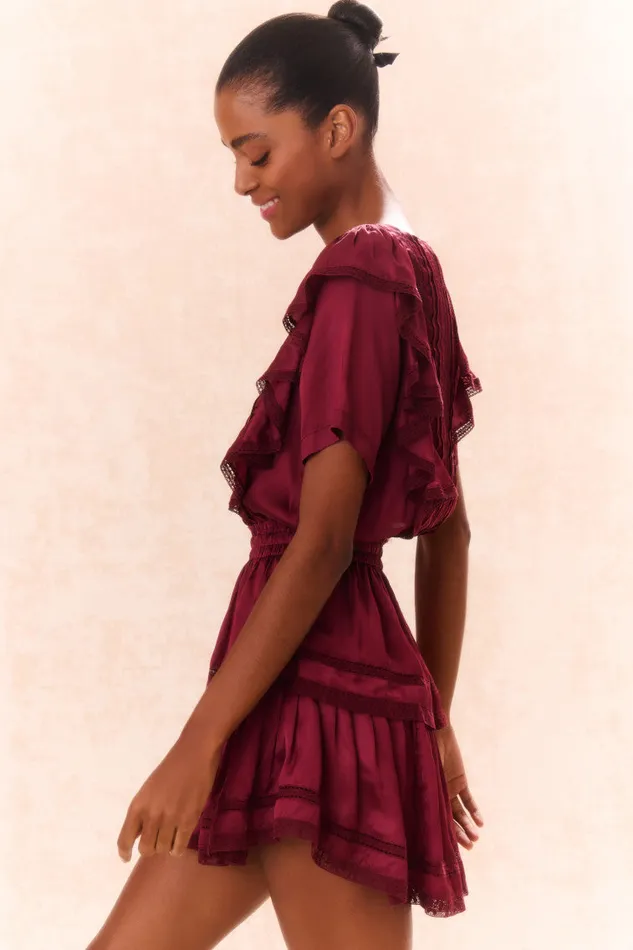 Dresses Women LoveShackFancy Natasha Cotton Ruffle Dress Oxblood