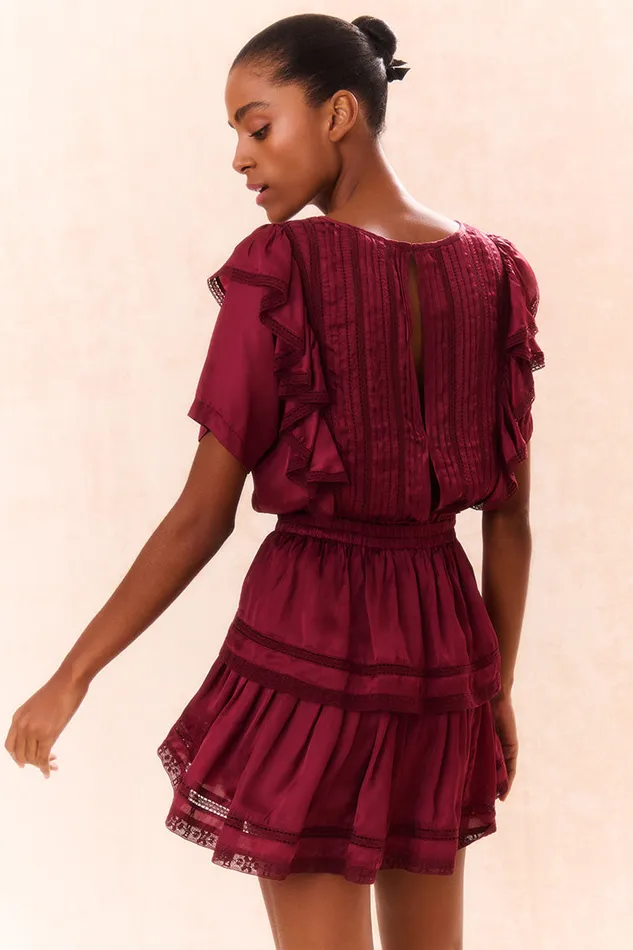 Dresses Women LoveShackFancy Natasha Cotton Ruffle Dress Oxblood
