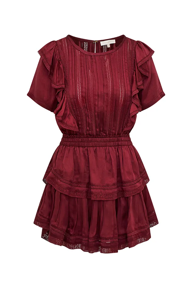 Dresses Women LoveShackFancy Natasha Cotton Ruffle Dress Oxblood