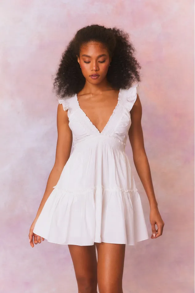 Dresses Women LoveShackFancy Poplar Flutter Sleeve Mini Dress White