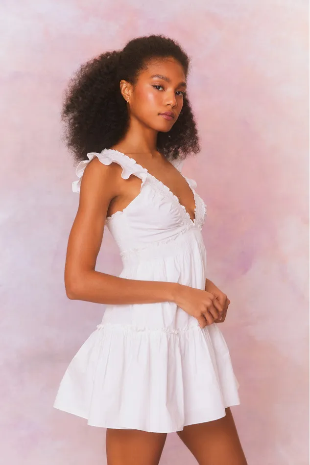 Dresses Women LoveShackFancy Poplar Flutter Sleeve Mini Dress White