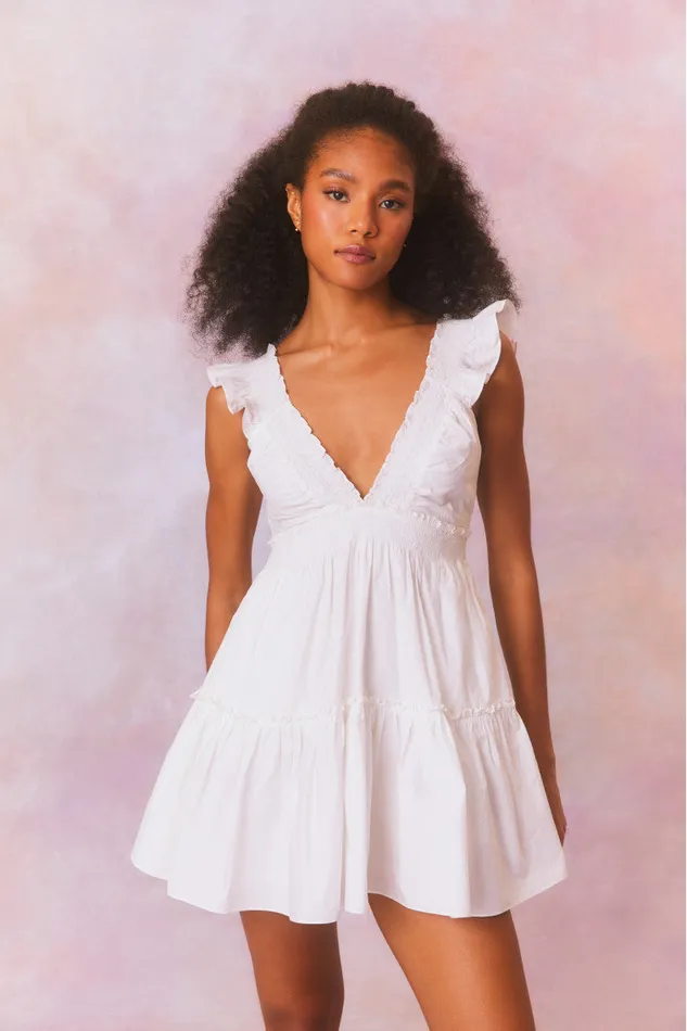Dresses Women LoveShackFancy Poplar Flutter Sleeve Mini Dress White