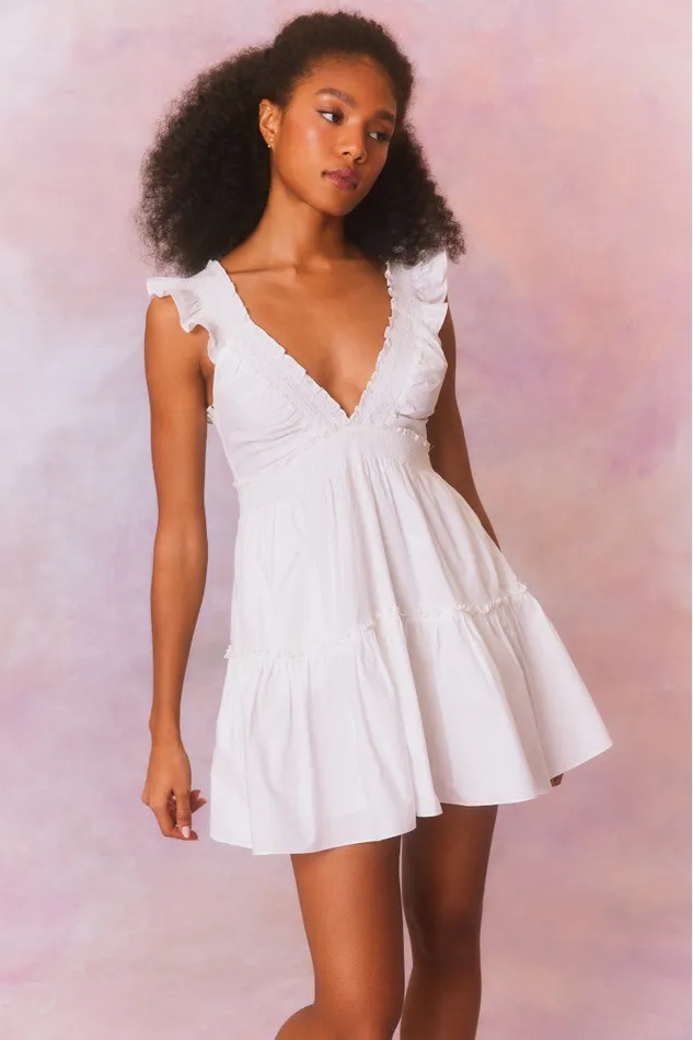 Dresses Women LoveShackFancy Poplar Flutter Sleeve Mini Dress White