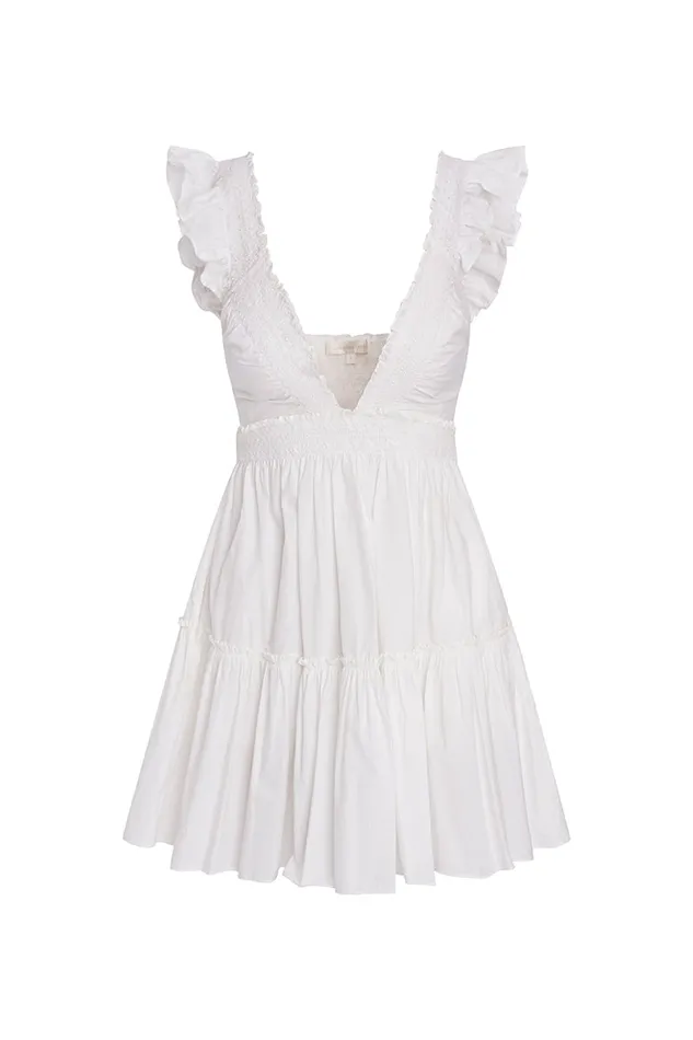 Dresses Women LoveShackFancy Poplar Flutter Sleeve Mini Dress White