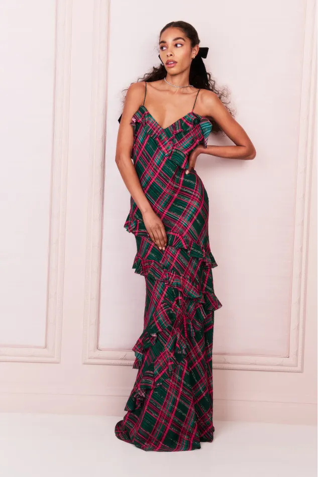 Dresses Women LoveShackFancy Rialto Silk Tartan Dress Evergreen