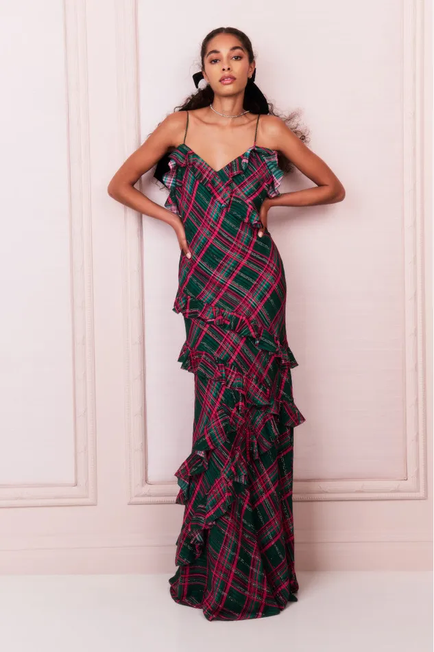 Dresses Women LoveShackFancy Rialto Silk Tartan Dress Evergreen