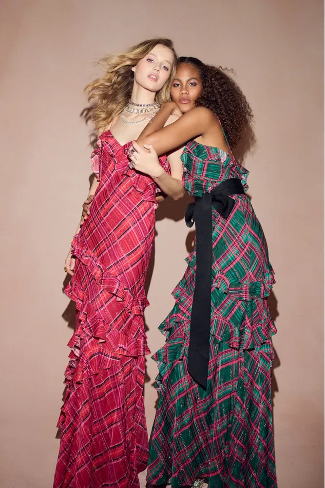 Dresses Women LoveShackFancy Rialto Silk Tartan Dress Evergreen