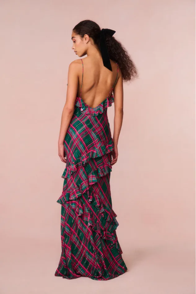Dresses Women LoveShackFancy Rialto Silk Tartan Dress Evergreen