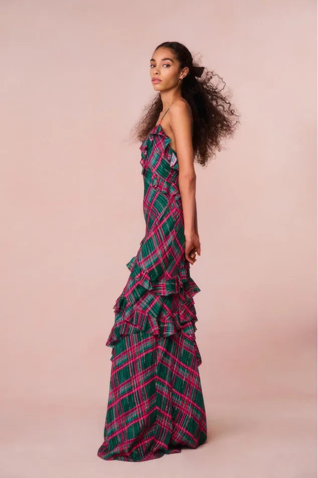 Dresses Women LoveShackFancy Rialto Silk Tartan Dress Evergreen