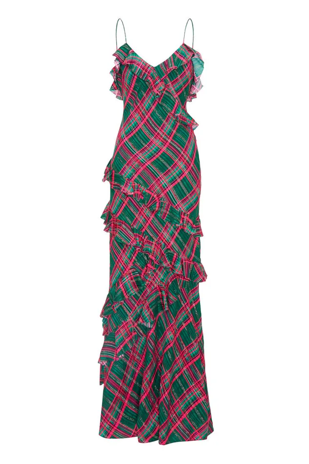 Dresses Women LoveShackFancy Rialto Silk Tartan Dress Evergreen