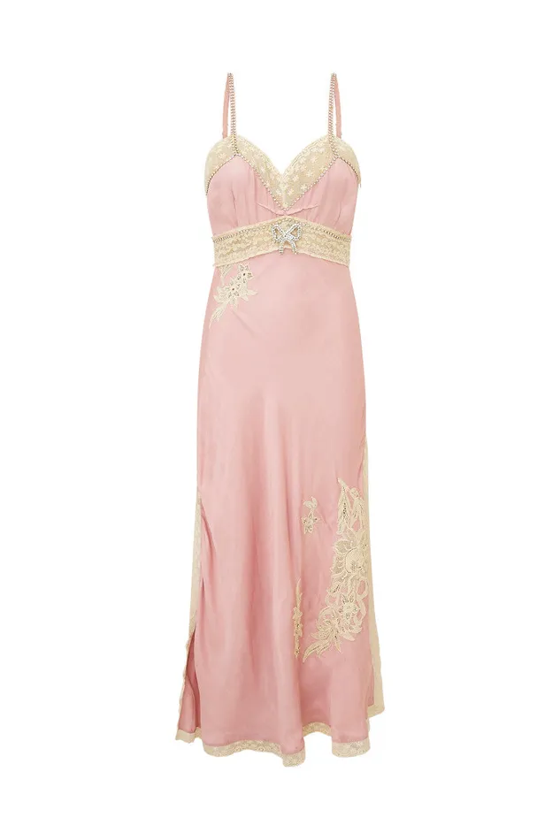 Dresses Women LoveShackFancy Valea Embellished Satin Maxi Dress Ash Pink