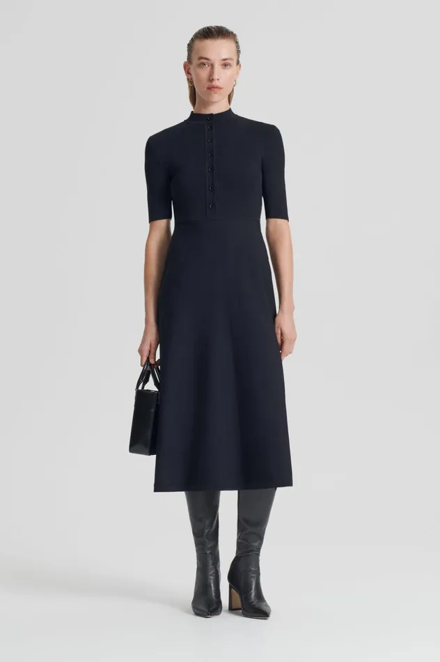 Dresses Women Scanlan Theodore CREPE KNIT SSLV BUTTON DRESS Black