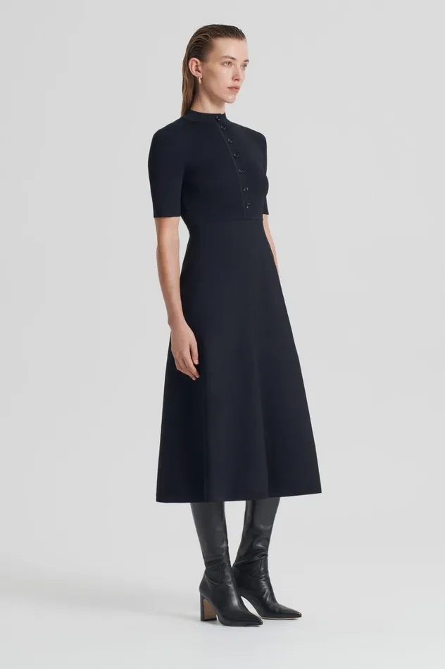 Dresses Women Scanlan Theodore CREPE KNIT SSLV BUTTON DRESS Black Dresses Women Scanlan Theodore CREPE KNIT SSLV BUTTON DRESS Black