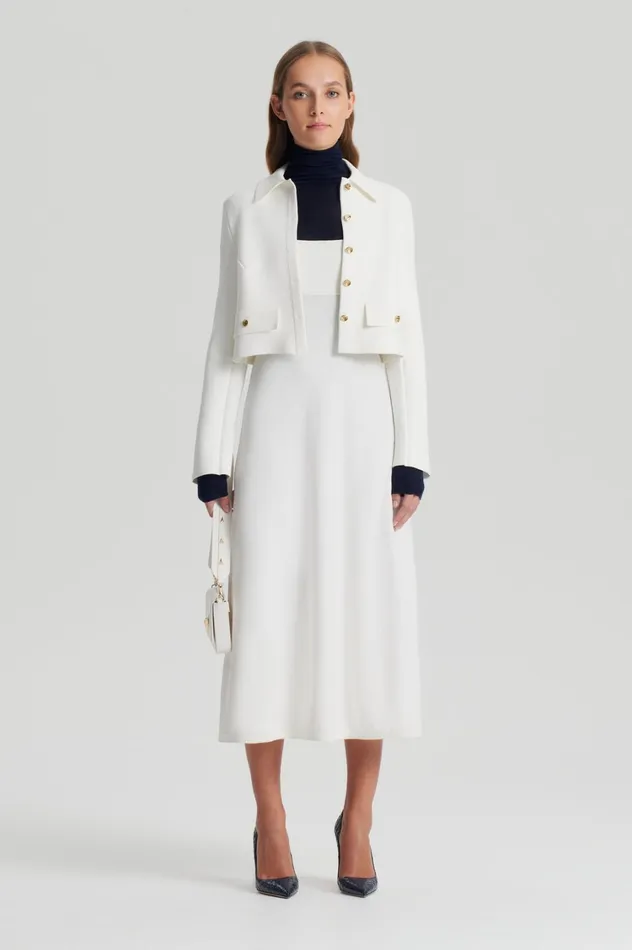Dresses Women Scanlan Theodore CREPE KNIT SQUARE NECK DRESS Cream