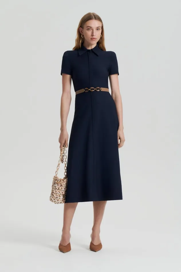 Dresses Women Scanlan Theodore CREPE KNIT ZIP SHIRT DRESS Navy