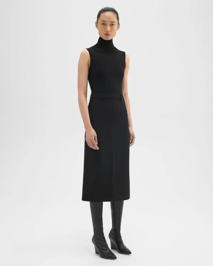 Dresses Women Theory Funnel Neck Combo Dress In Admiral Crepe Black