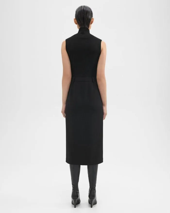 Dresses Women Theory Funnel Neck Combo Dress In Admiral Crepe Black