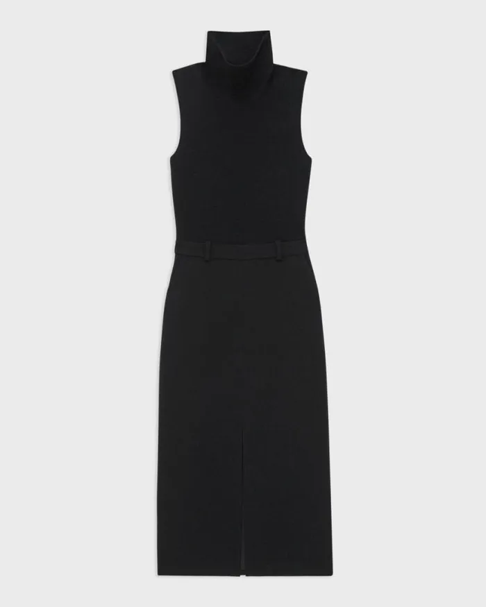 Dresses Women Theory Funnel Neck Combo Dress In Admiral Crepe Black