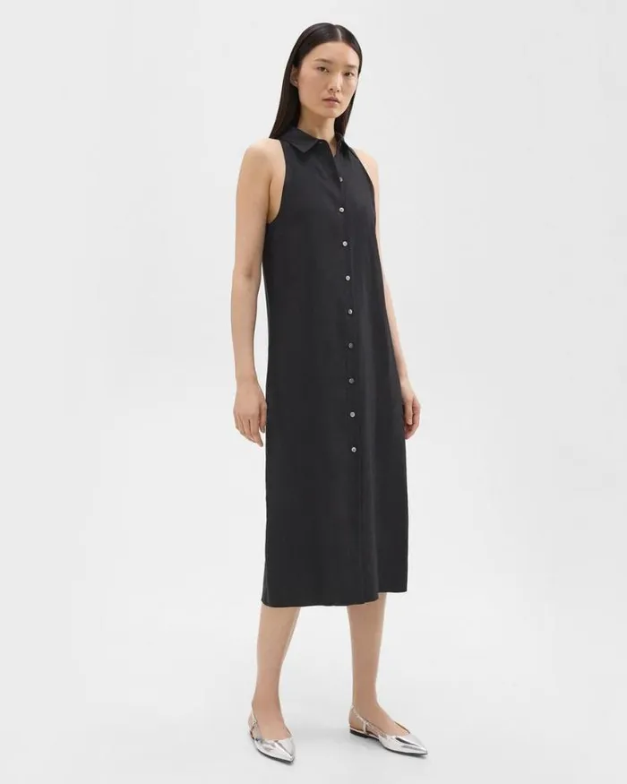 Dresses Women Theory Halter Neck Shirt Dress In LinenViscose Black Dresses Women Theory Halter Neck Shirt Dress In LinenViscose Black