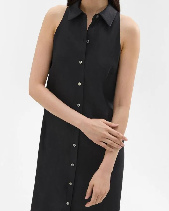 Dresses Women Theory Halter Neck Shirt Dress In LinenViscose Black Dresses Women Theory Halter Neck Shirt Dress In LinenViscose Black