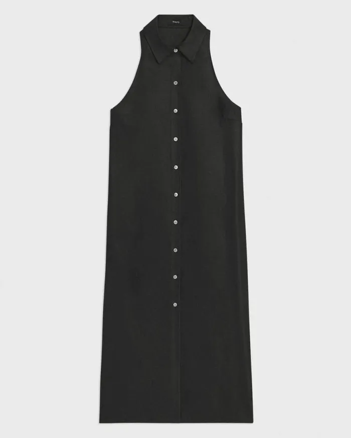 Dresses Women Theory Halter Neck Shirt Dress In LinenViscose Black Dresses Women Theory Halter Neck Shirt Dress In LinenViscose Black