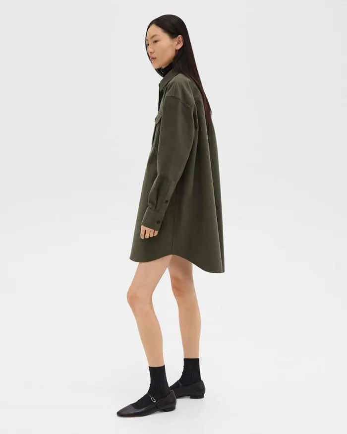 Dresses Women Theory Oversized Military Shirt Dress In Moleskin Twill Hunter Green Dresses Women Theory Oversized Military Shirt Dress In Moleskin Twill Hunter Green