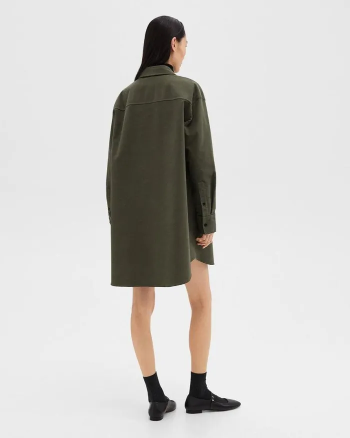 Dresses Women Theory Oversized Military Shirt Dress In Moleskin Twill Hunter Green Dresses Women Theory Oversized Military Shirt Dress In Moleskin Twill Hunter Green