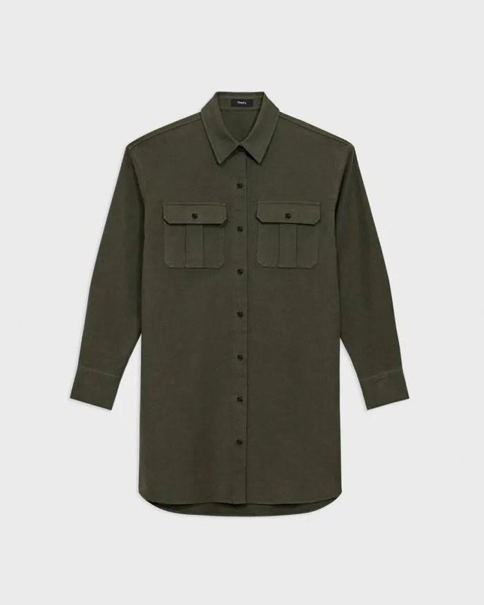 Dresses Women Theory Oversized Military Shirt Dress In Moleskin Twill Hunter Green Dresses Women Theory Oversized Military Shirt Dress In Moleskin Twill Hunter Green