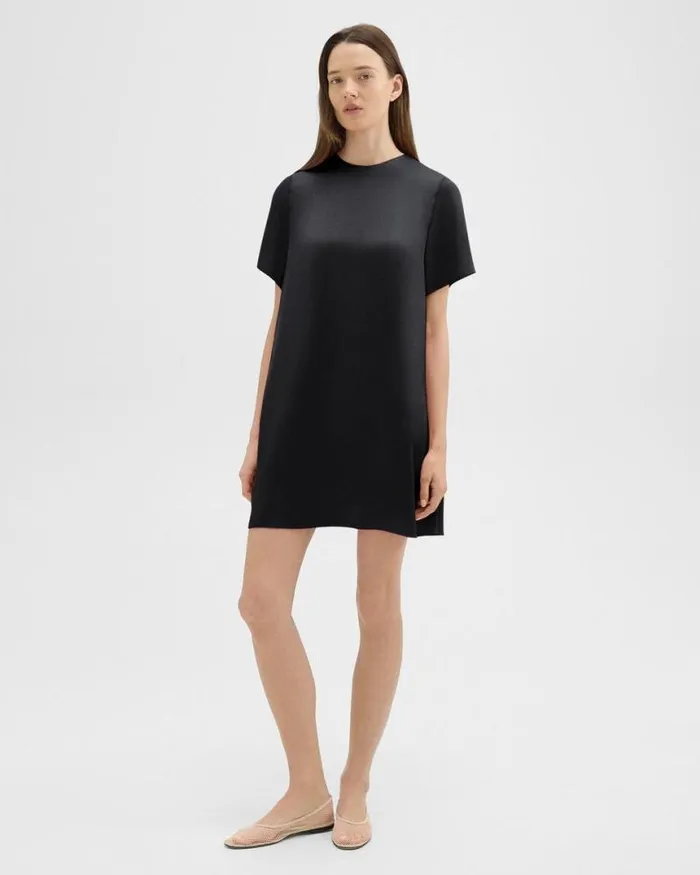 Dresses Women Theory TShirt Dress In Crushed Satin Black Dresses Women Theory TShirt Dress In Crushed Satin Black