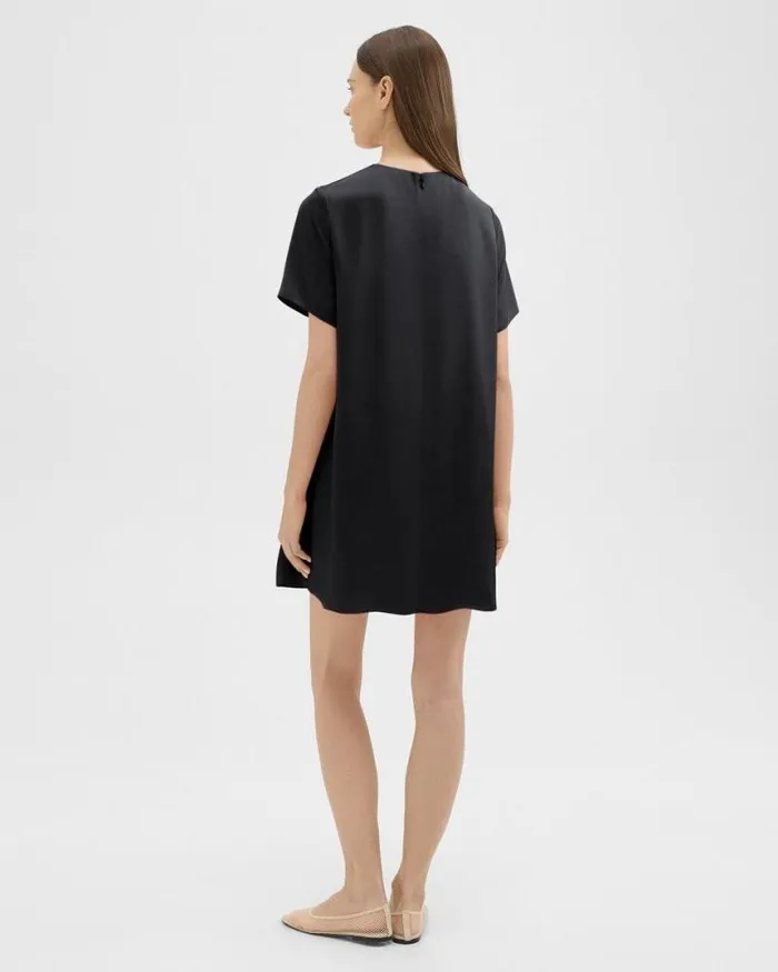 Dresses Women Theory TShirt Dress In Crushed Satin Black Dresses Women Theory TShirt Dress In Crushed Satin Black