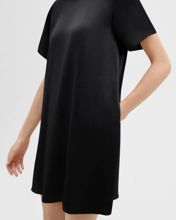 Dresses Women Theory TShirt Dress In Crushed Satin Black Dresses Women Theory TShirt Dress In Crushed Satin Black