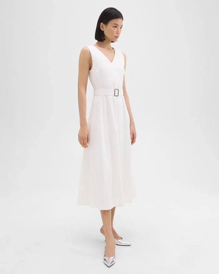 Dresses Women Theory VNeck Volume Dress In Good Linen White
