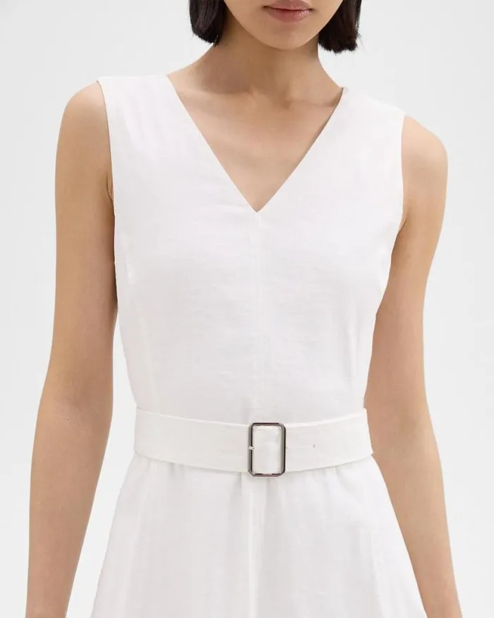 Dresses Women Theory VNeck Volume Dress In Good Linen White