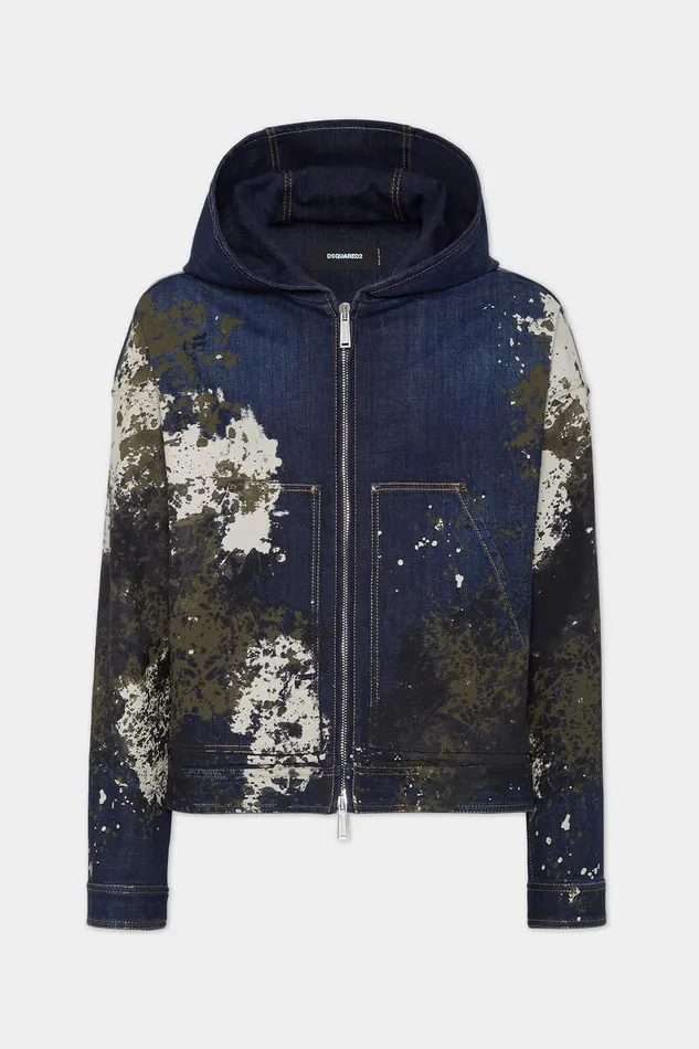 Dsquared2 Coats and Outerwear Dark Urban Camo Wash Workwear Zipped Jacket Navy 8211 Men