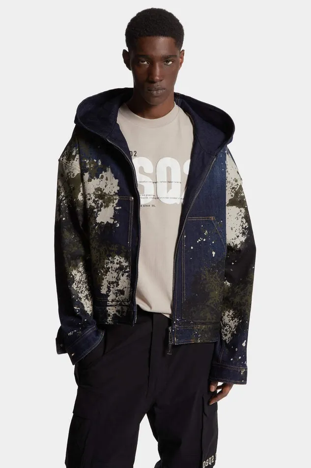 Dsquared2 Coats and Outerwear Dark Urban Camo Wash Workwear Zipped Jacket Navy 8211 Men