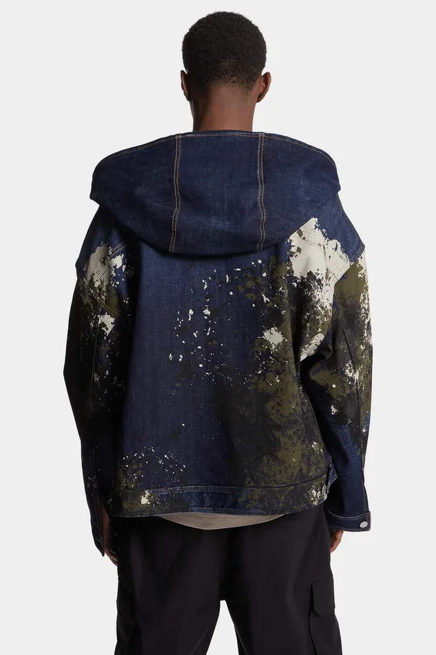 Dsquared2 Coats and Outerwear Dark Urban Camo Wash Workwear Zipped Jacket Navy 8211 Men