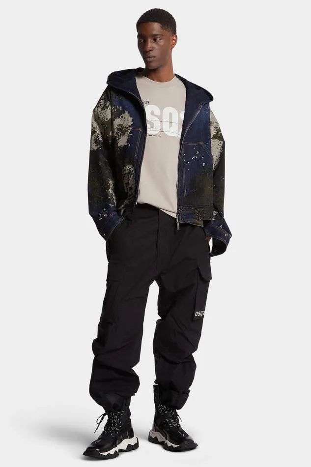 Dsquared2 Coats and Outerwear Dark Urban Camo Wash Workwear Zipped Jacket Navy 8211 Men