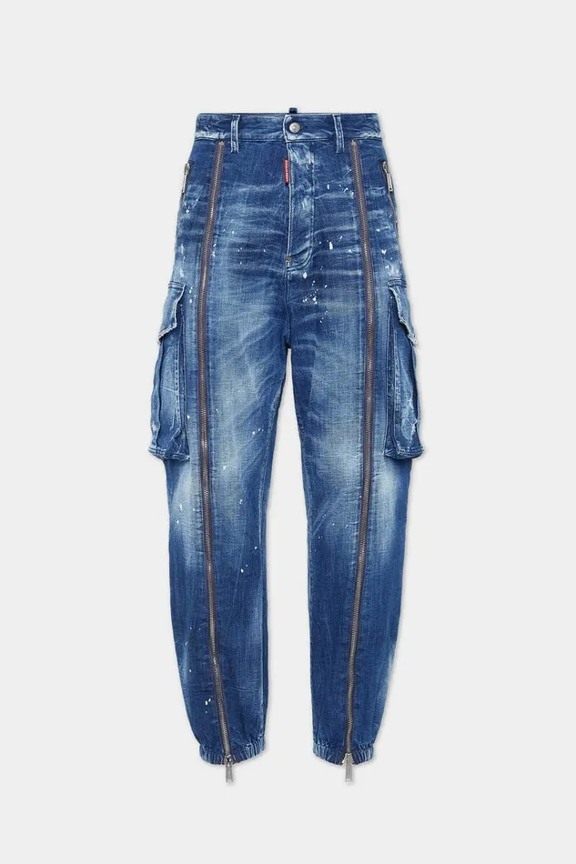 Dsquared2 Jeans Medium Filo Blu Wash Zipped Cargo Pant Navy 8211 Men