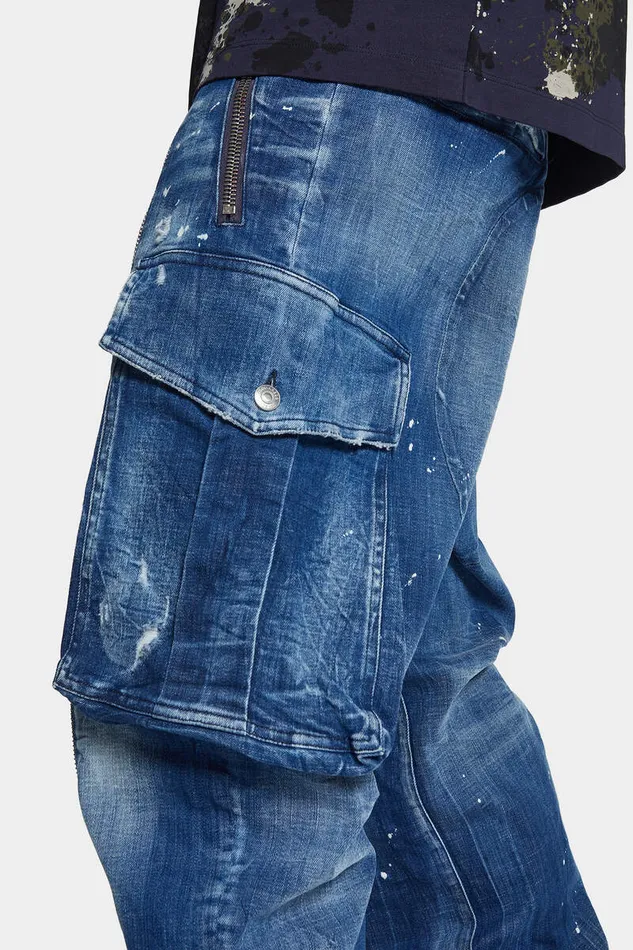 Dsquared2 Jeans Medium Filo Blu Wash Zipped Cargo Pant Navy 8211 Men