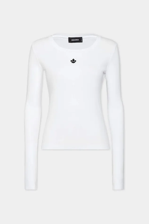 Dsquared2 Tops and TShirts Long Mini Fit Maple Leaf TShirt White 8211 Women