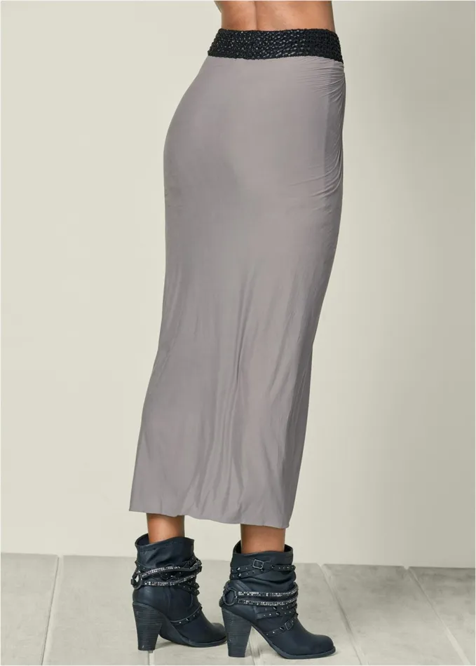 FauxLeather Waistband Detail Maxi Skirt Grey Women VENUS Maxi Skirts