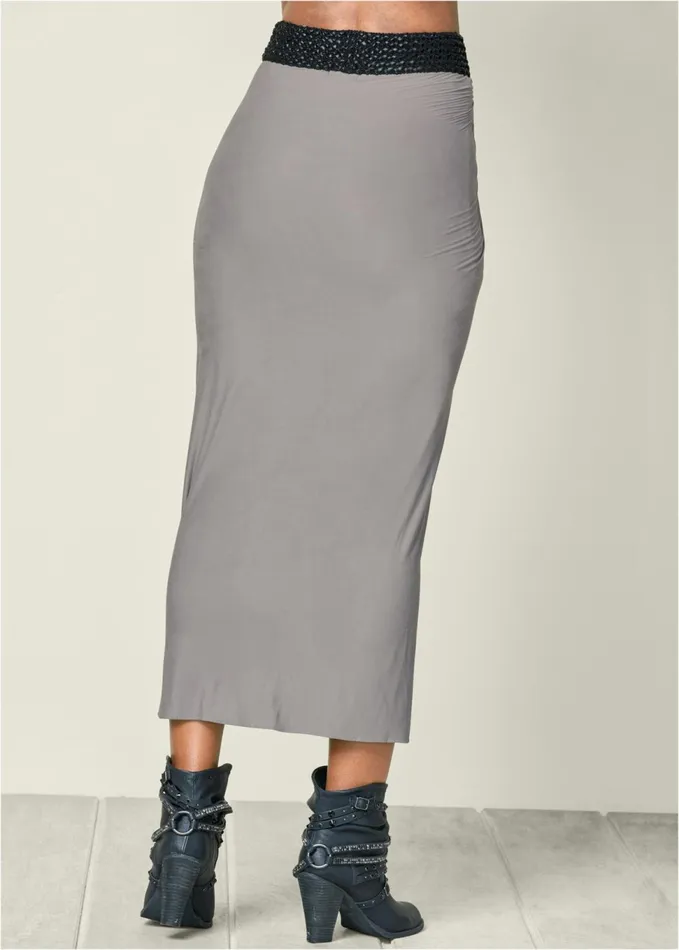 FauxLeather Waistband Detail Maxi Skirt Grey Women VENUS Maxi Skirts