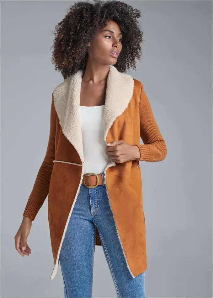 FauxShearling Lined Coat Camel Women VENUS Coats