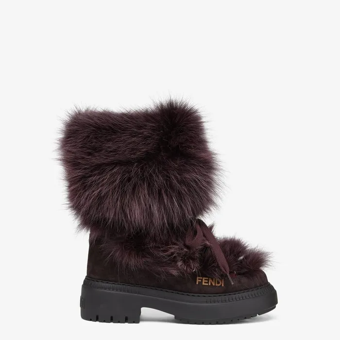 Fendi Boots and Ankle Boots Apres Chic Dark Purple Fox Fur And Suede Boots 8211 Women