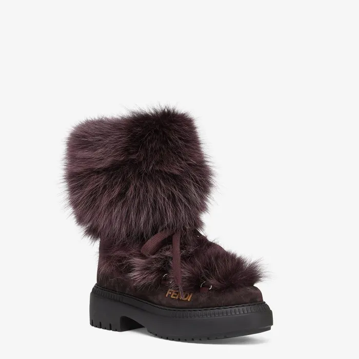 Fendi Boots and Ankle Boots Apres Chic Dark Purple Fox Fur And Suede Boots 8211 Women
