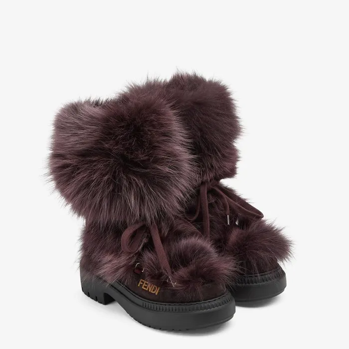 Fendi Boots and Ankle Boots Apres Chic Dark Purple Fox Fur And Suede Boots 8211 Women