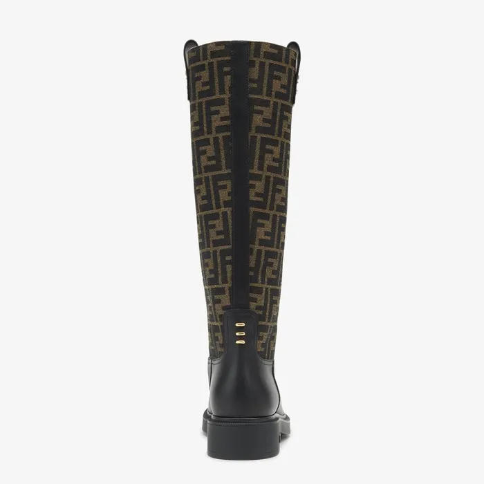 Fendi Boots and Ankle Boots Fendi Filo Black Leather And Brown FF Fabric Boots 8211 Women
