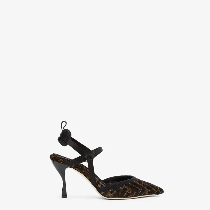 Fendi Colibr Colibr Lite Highheeled Black Chenille Slingbacks 8211 Women