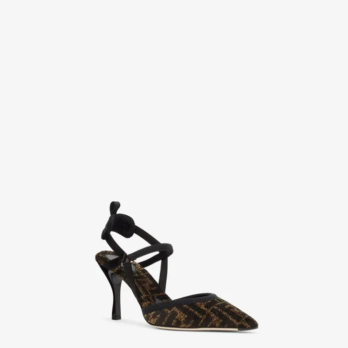Fendi Colibr Colibr Lite Highheeled Black Chenille Slingbacks 8211 Women