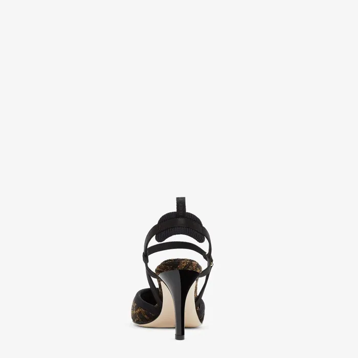 Fendi Colibr Colibr Lite Highheeled Black Chenille Slingbacks 8211 Women